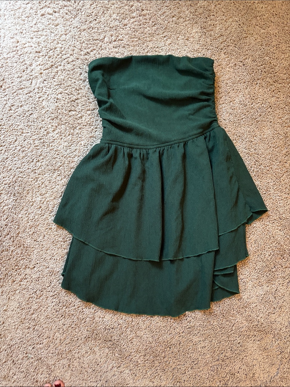 Asymmetrical Dark Green Strapless Ruffle Skirt